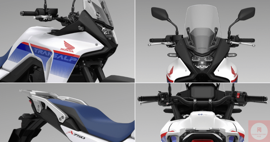 Honda Transalp XL750 fully equipped with adventure accessories like panniers, crash guard, and top box