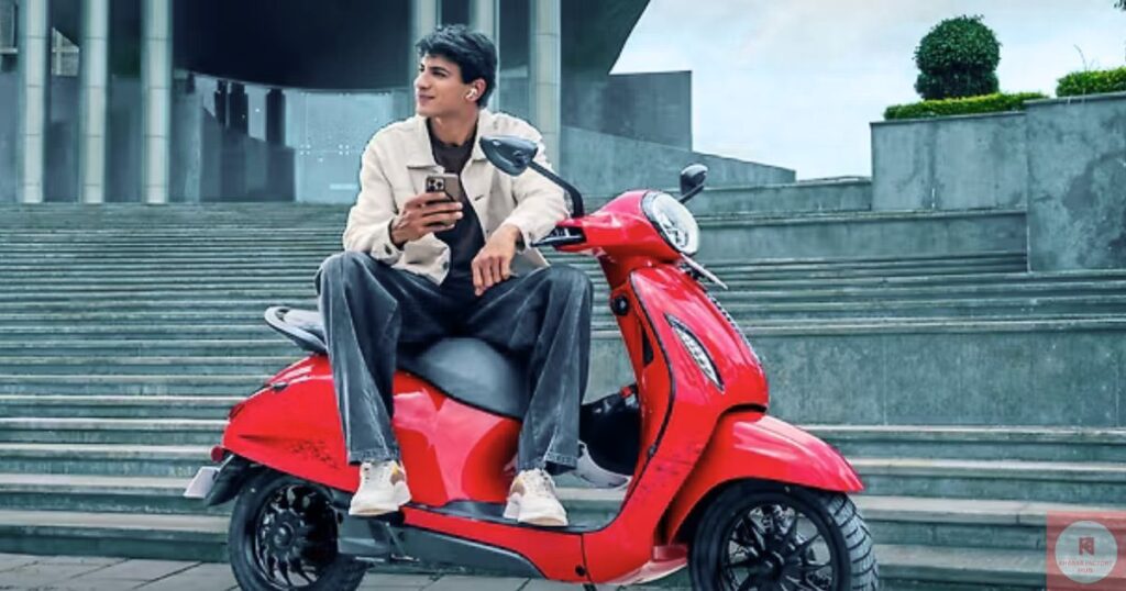 Side view of Bajaj Chetak 3001 electric scooter with classic design and modern features