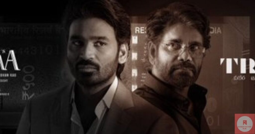 Kubera movie poster featuring Dhanush, Nagarjuna, and Rashmika Mandanna.