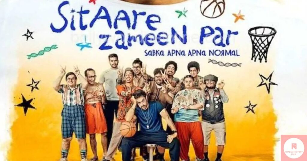 Aamir Khan smiling with child actors in Sitaare Zameen Par movie poster