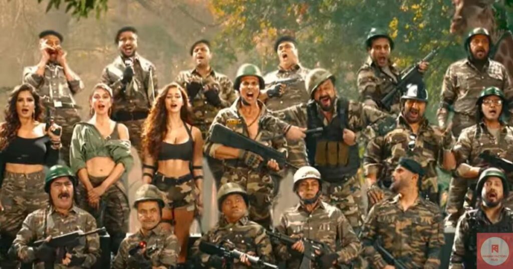 Akshay Kumar with the cast of Welcome To The Jungle during film shoot